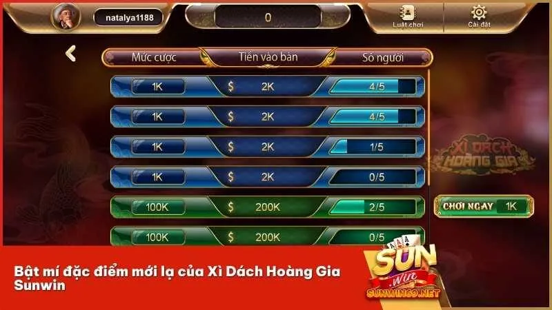 Bật mí đặc điểm mới lạ của Xì Dách Hoàng Gia Sunwin