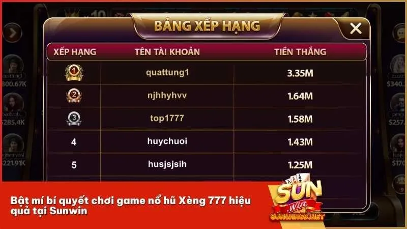 Bật mí bí quyết chơi game nổ hũ Xèng 777 hiệu quả tại Sunwin